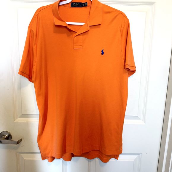 Polo Ralph Lauren Shirt XL Mens Short Sleeve Classic Fit Orange Blue Pony - Picture 1 of 6